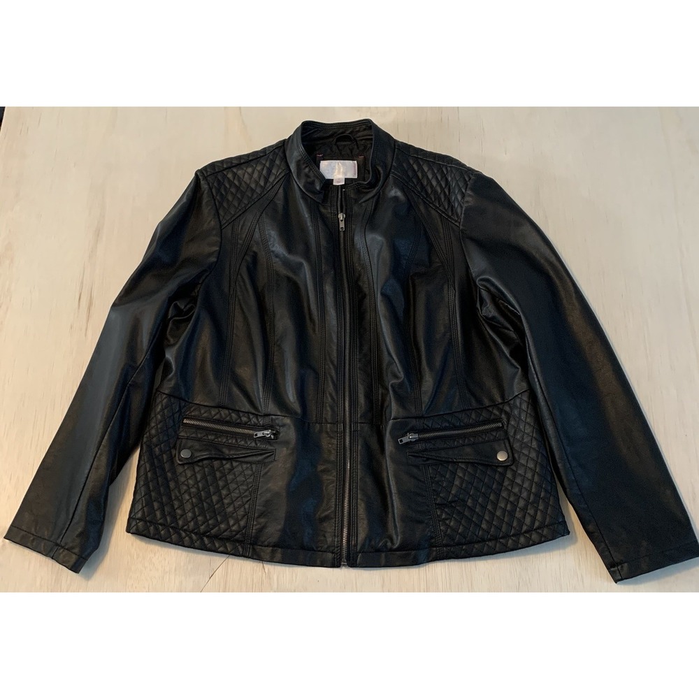Black Quilted Faux Leather Jacket - Women
